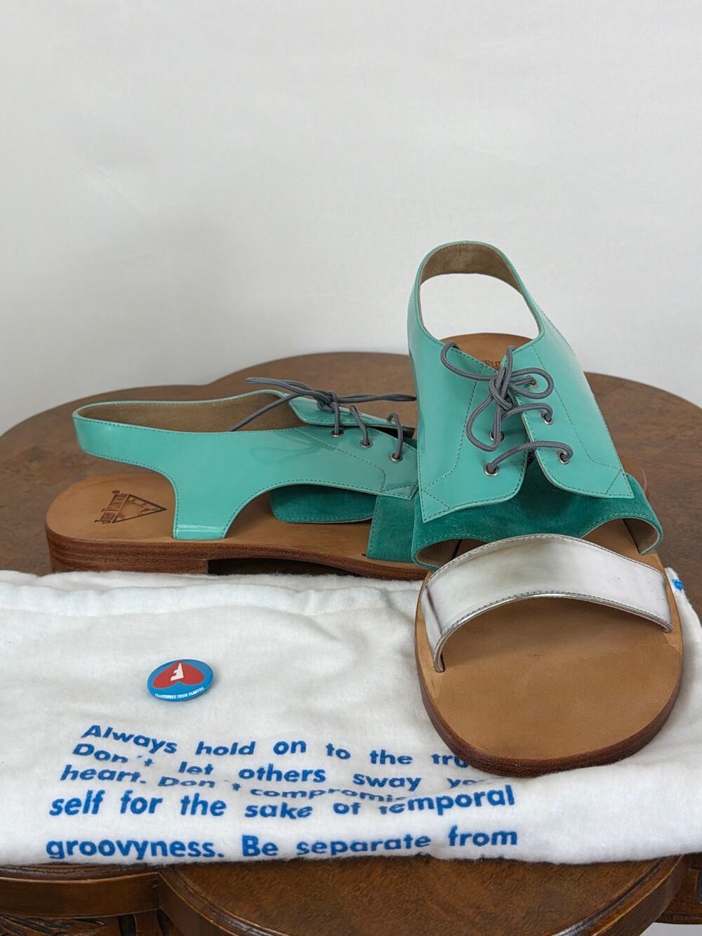 John Fluevog Turquoise & Silver Lace-Up Shoes with Toe Band Size 11